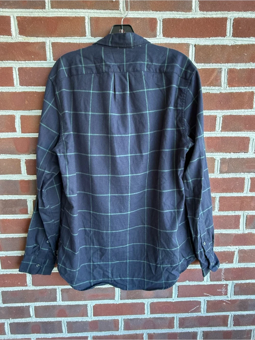 J. Crew Men’s Navy Blue Green Windowpane Plaid Flannel Long Sleeve Shirt Small